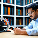 A professional linguist, an adult, male or female, dressed in a modest business casual outfit, seated at a polished desk in a contemporary, minimalist study. The linguist is meticulously examining abstract, interconnected holographic gears and vibrant, modular block structures, akin to 'Lego bricks', floating in the air. A glowing, stylized 'universal key' symbol hovers near the structures, suggesting the unlocking of a complex system. The background is softly blurred, showing bookshelves filled with academic texts. Professional photography, high detail, perfect anatomy, correct proportions, natural pose, well-formed hands, proper finger count, natural body proportions, fully clothed, modest clothing, appropriate attire, professional dress, safe for work, appropriate content, professional.