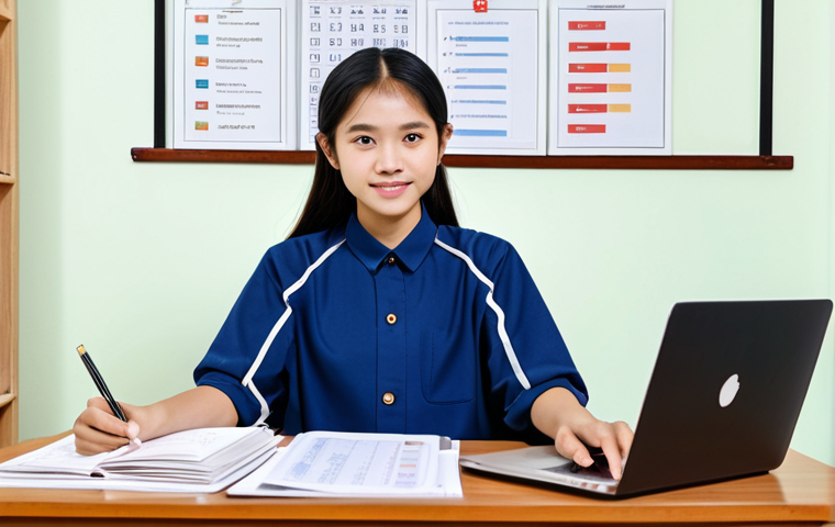 **

A student sitting at a desk, surrounded by Vietnamese language learning materials: textbooks, flashcards, and a laptop displaying a language learning app. The student is fully clothed in modest, comfortable clothing, with a focused expression. The setting is a bright, organized study room. Perfect anatomy, correct proportions, natural pose, well-formed hands, proper finger count, natural body proportions. Safe for work, appropriate content, fully clothed, professional, modest, family-friendly.

**