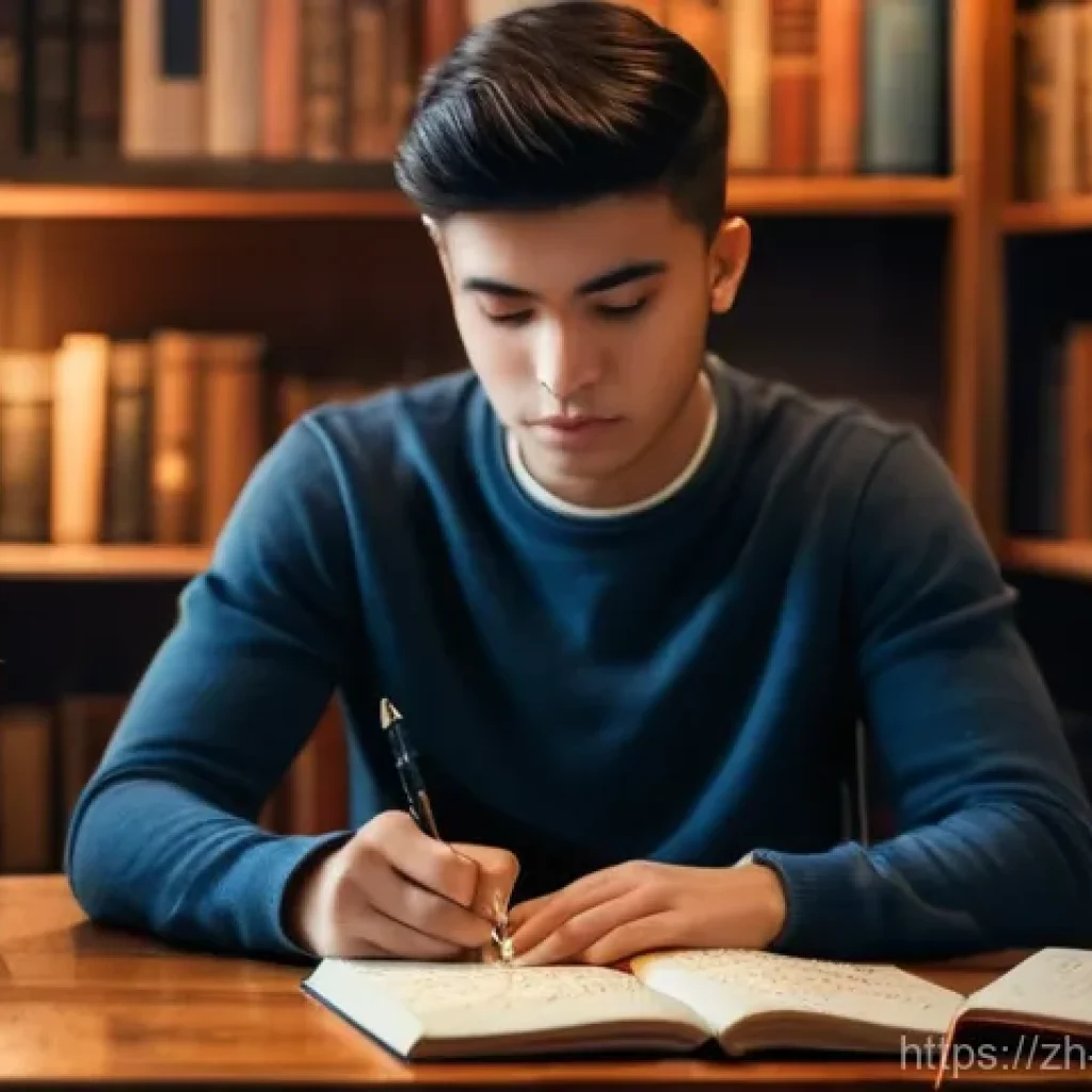 그루지야어 학습 사이트 - **Prompt:** A young adult, around 20 years old, with an expression of focused concentration and slig...