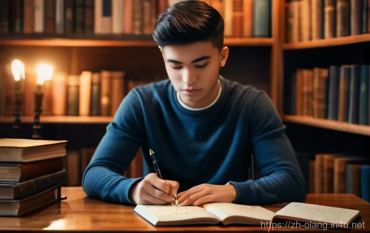 그루지야어 학습 사이트 - **Prompt:** A young adult, around 20 years old, with an expression of focused concentration and slig...