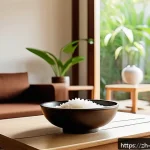 태국어 단어 암기법 - A cozy and warm home interior scene featuring a modern Asian-style living room with soft natural lig...